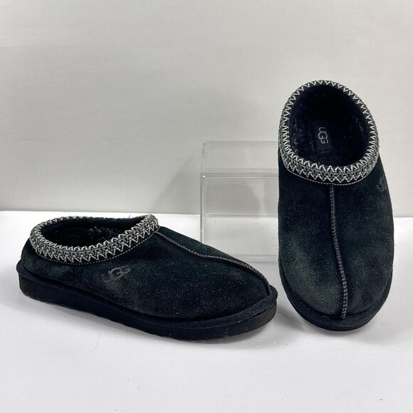 UGG Shoes Mens Size 7 Black Tasman Suede Slippers Clog Mule Wool Lined EU 40 - Picture 1 of 11